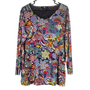 Ali Miles Women’s Tunic Top Floral Print M Art to Wear Smart Boho Fall Style